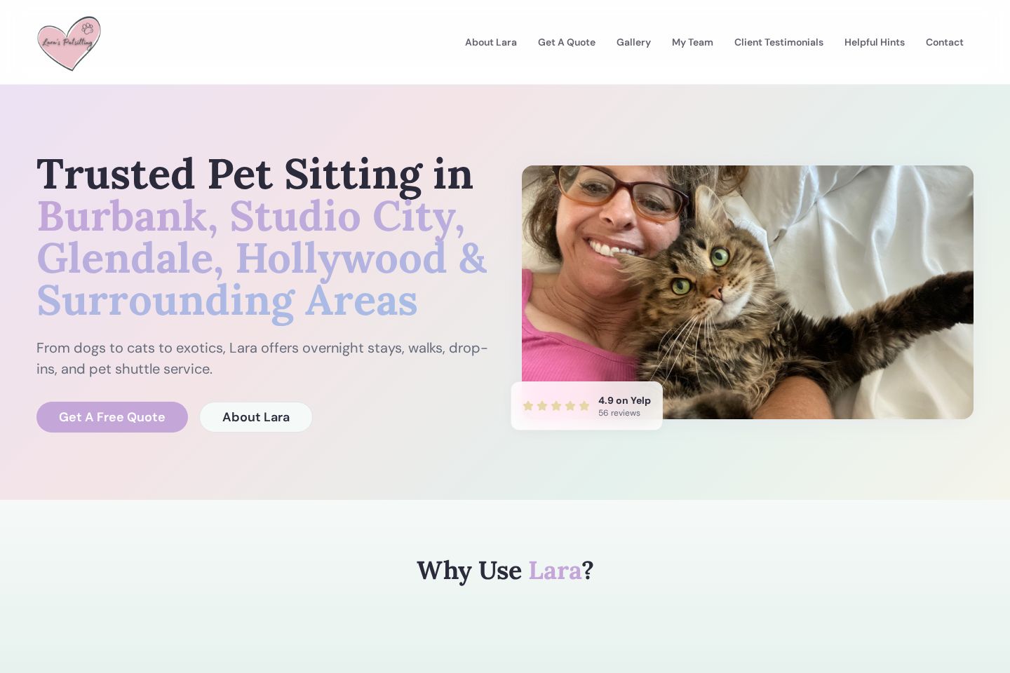 Lara's Pet Sitting website preview