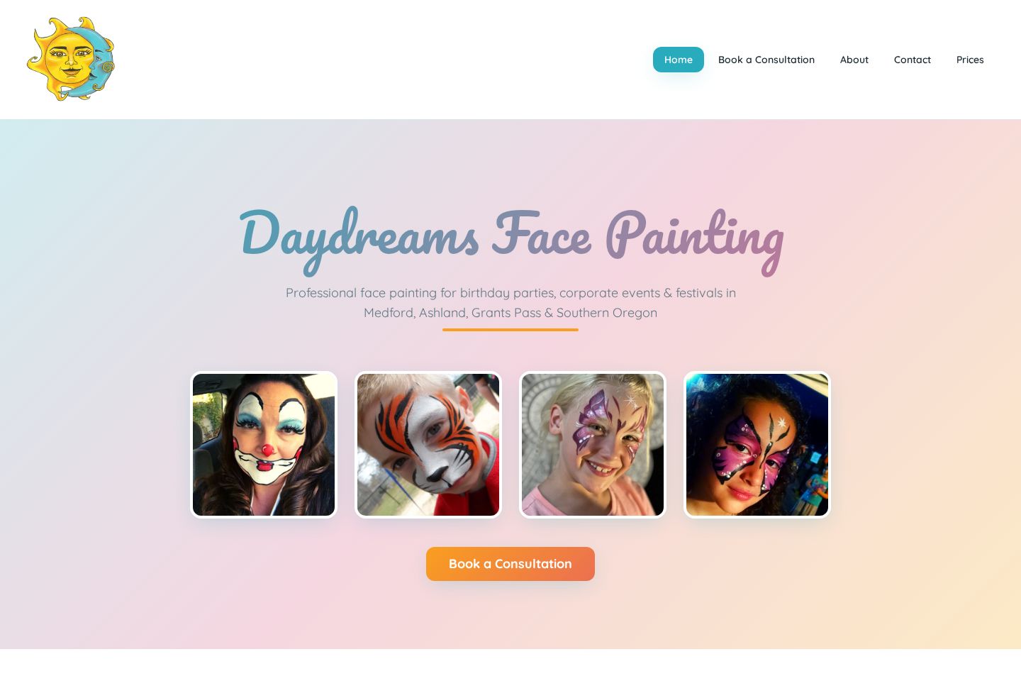 Daydreams Face Painting website preview